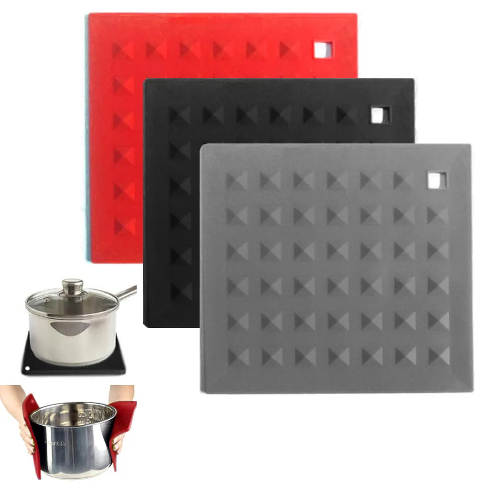 2 Pc Silicone Pot Holder Trivet Heat Resistant Non-Slip 7" Square Mats Placemats