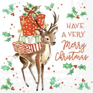 Disposable Christmas Paper Cocktail Napkins Merry Deer