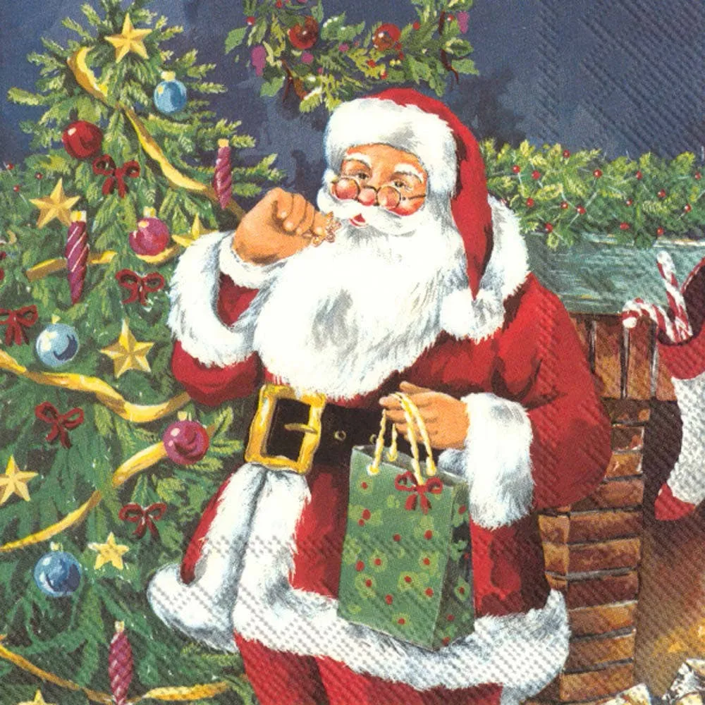 Disposable Christmas Paper Lunch Napkins Santa Traditional
