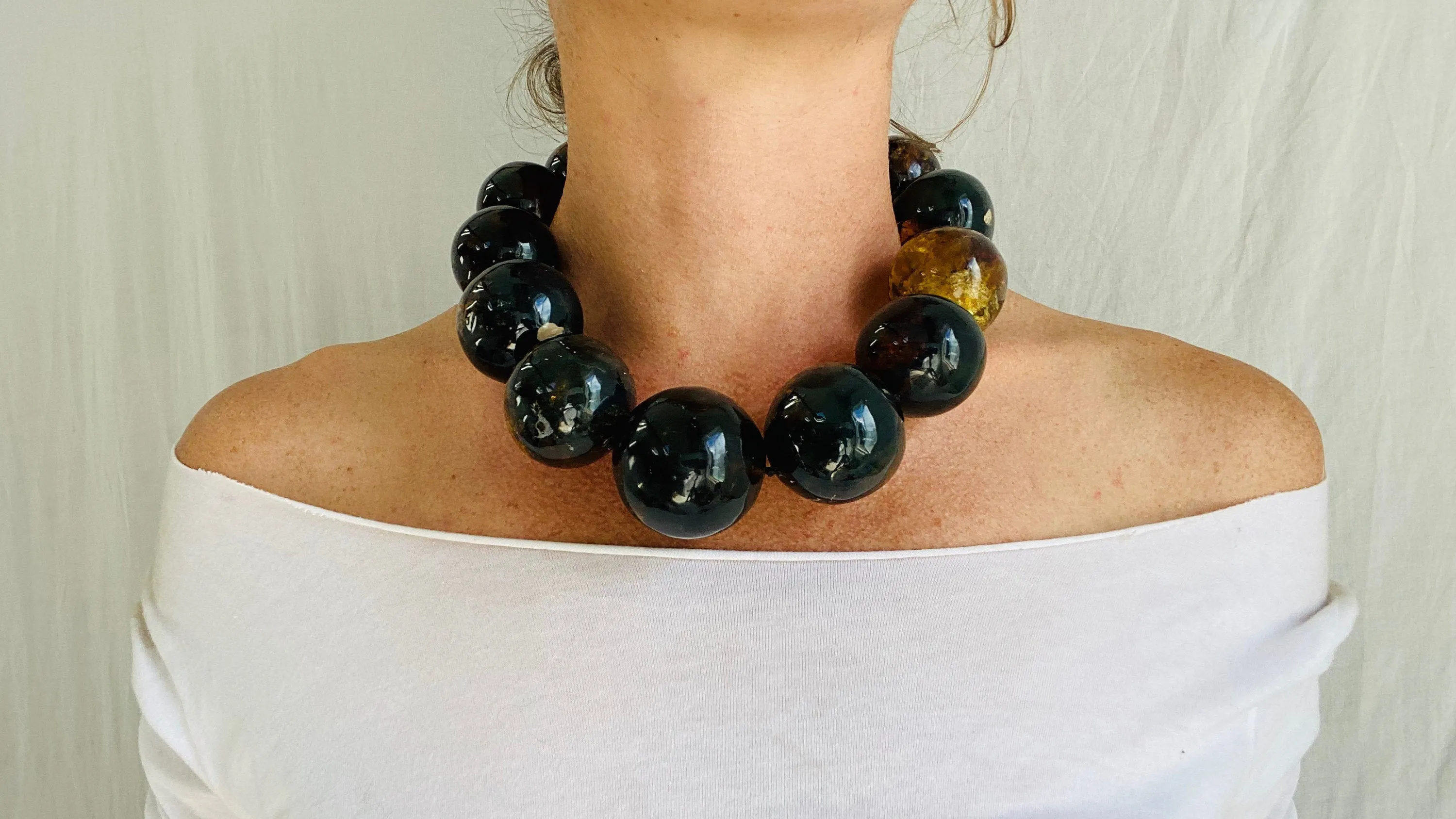 Huge Amber Necklace. Graduated Spheres. Dramatic and Gorgeous!