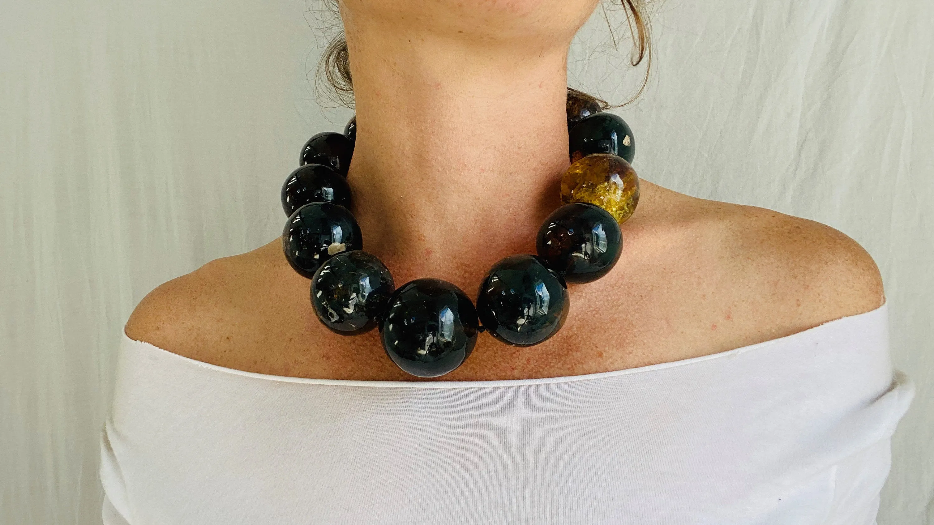 Huge Amber Necklace. Graduated Spheres. Dramatic and Gorgeous!