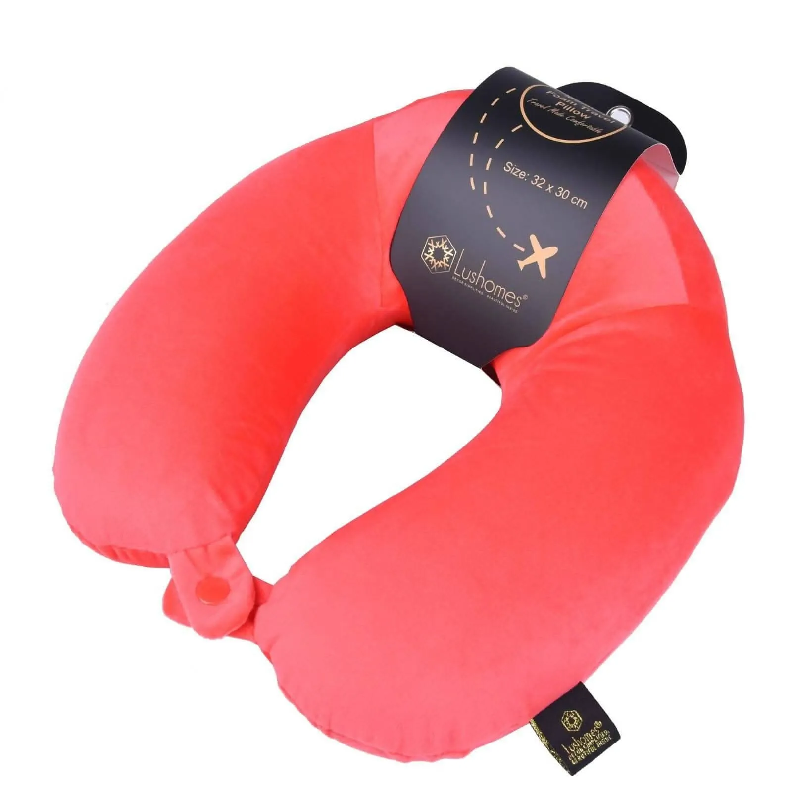 Lushomes memory foam neck pillow, Red Cervical Memory Foam Travel Pillow for Neck and Back Support, neck pillow for travel, For Flights, for Train, for neck pain sleeping (12 x 12 inches)