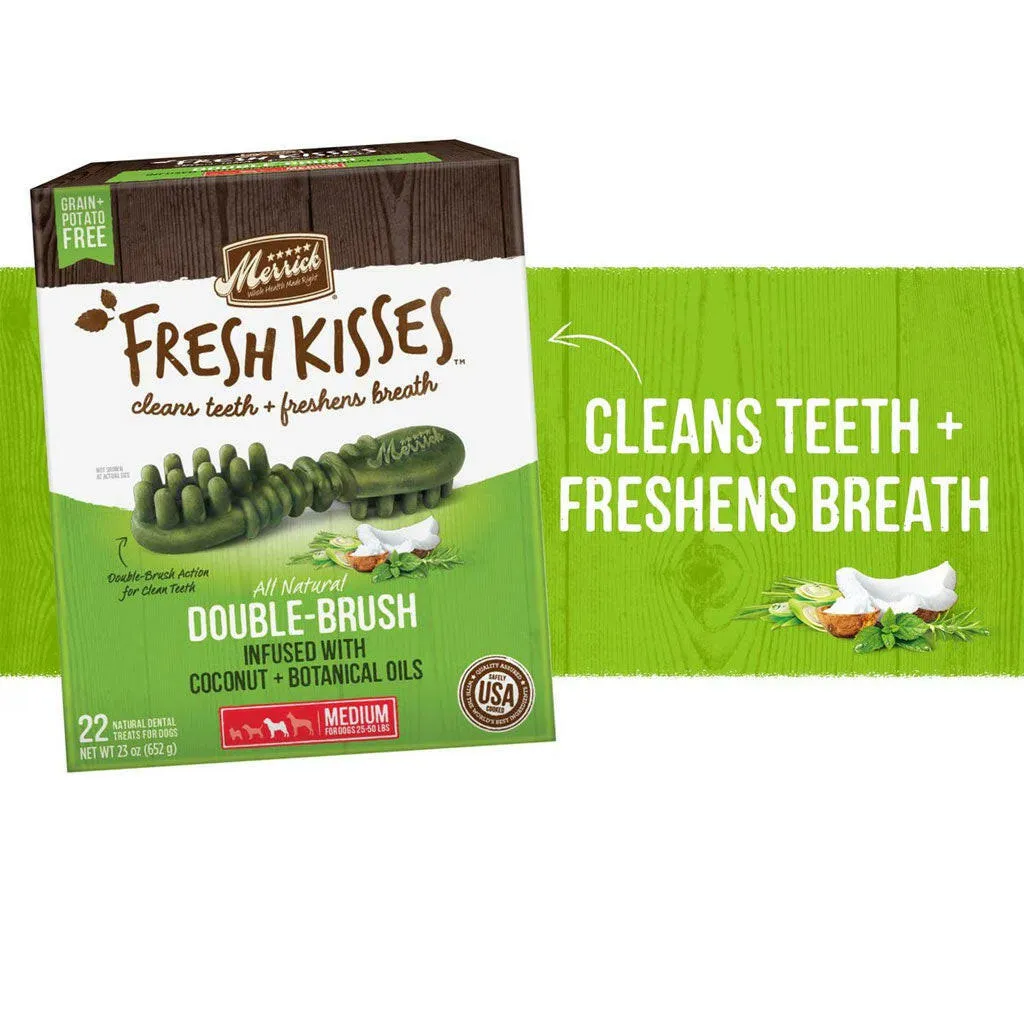 Merrick Fresh Kisses Double-Brush Coconut & Botanical Oil Dental Dog Treats, Medium
