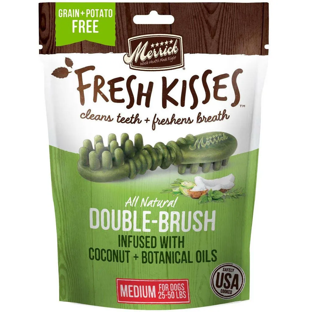 Merrick Fresh Kisses Double-Brush Coconut & Botanical Oil Dental Dog Treats, Medium