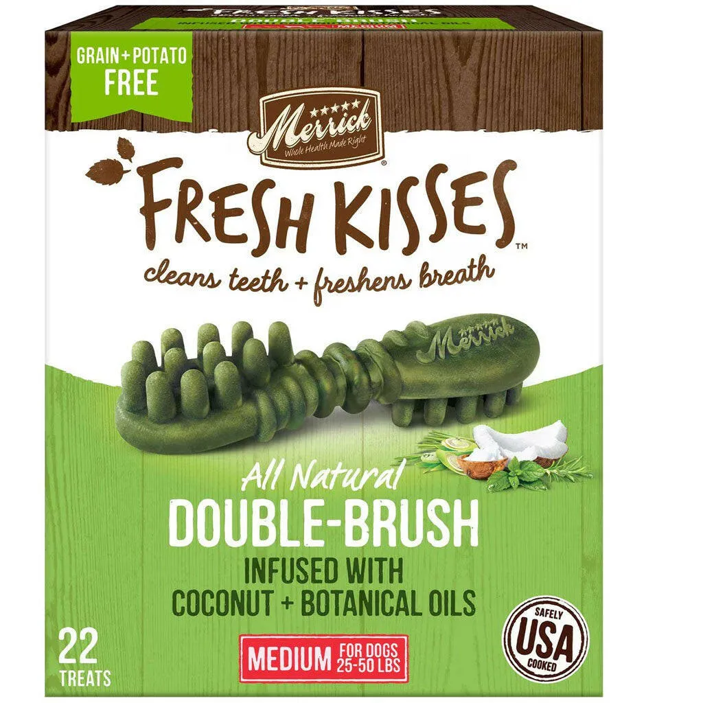 Merrick Fresh Kisses Double-Brush Coconut & Botanical Oil Dental Dog Treats, Medium