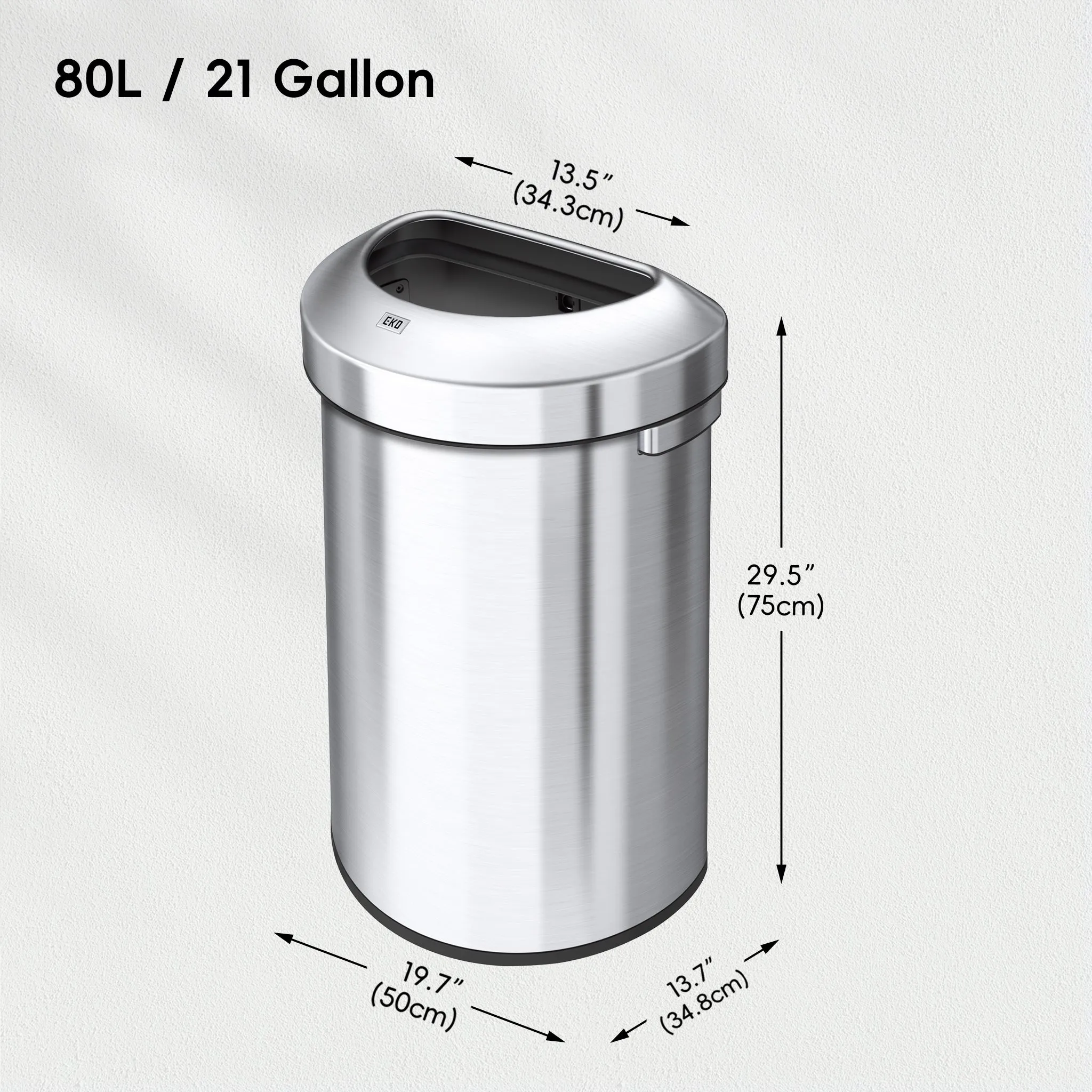Urban 21 Gallon Semi-Round Open Top Waste Bin, 80L