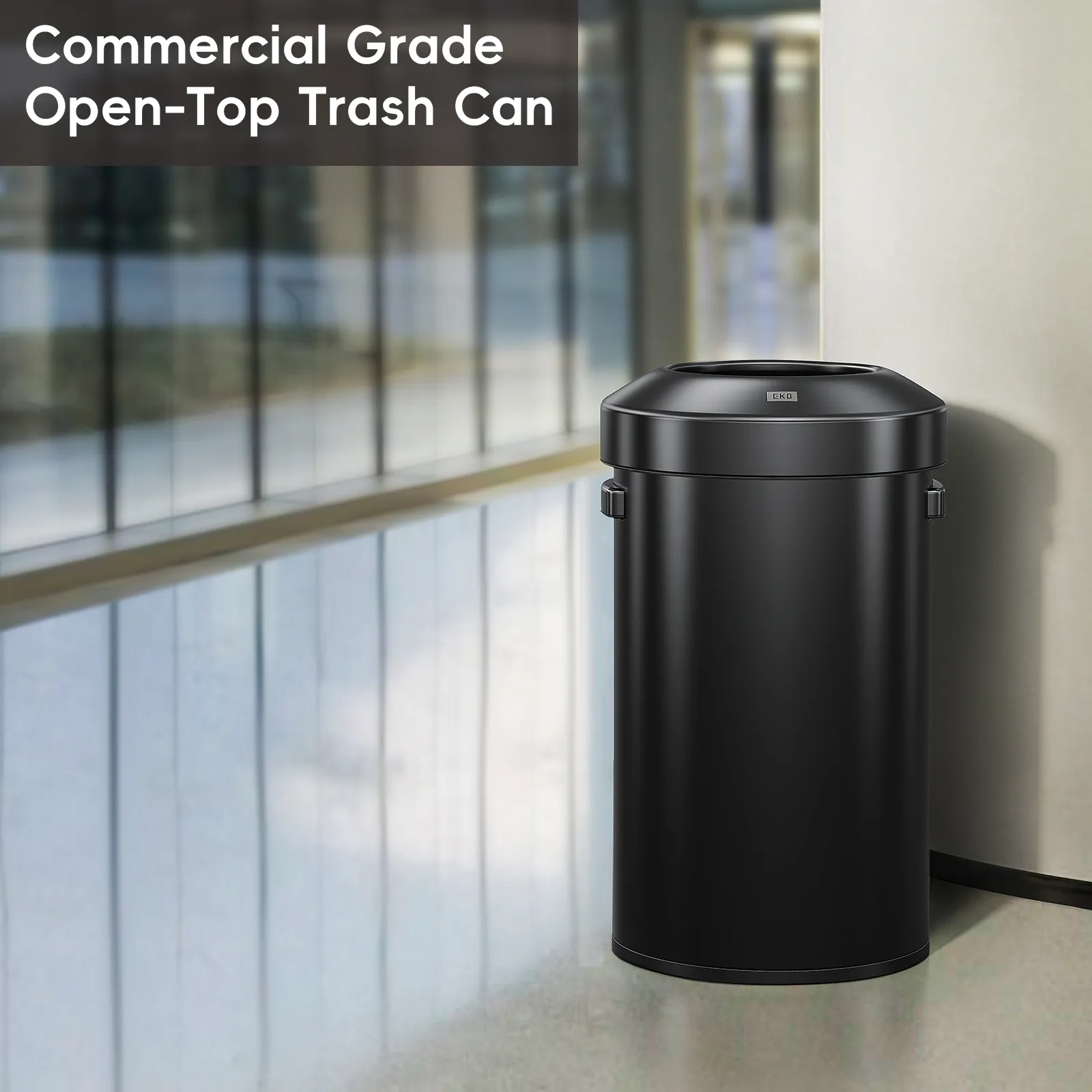 Urban Round Open Top Can Commercial Grade - 60L / 16 Gal- Black Stainless Steel