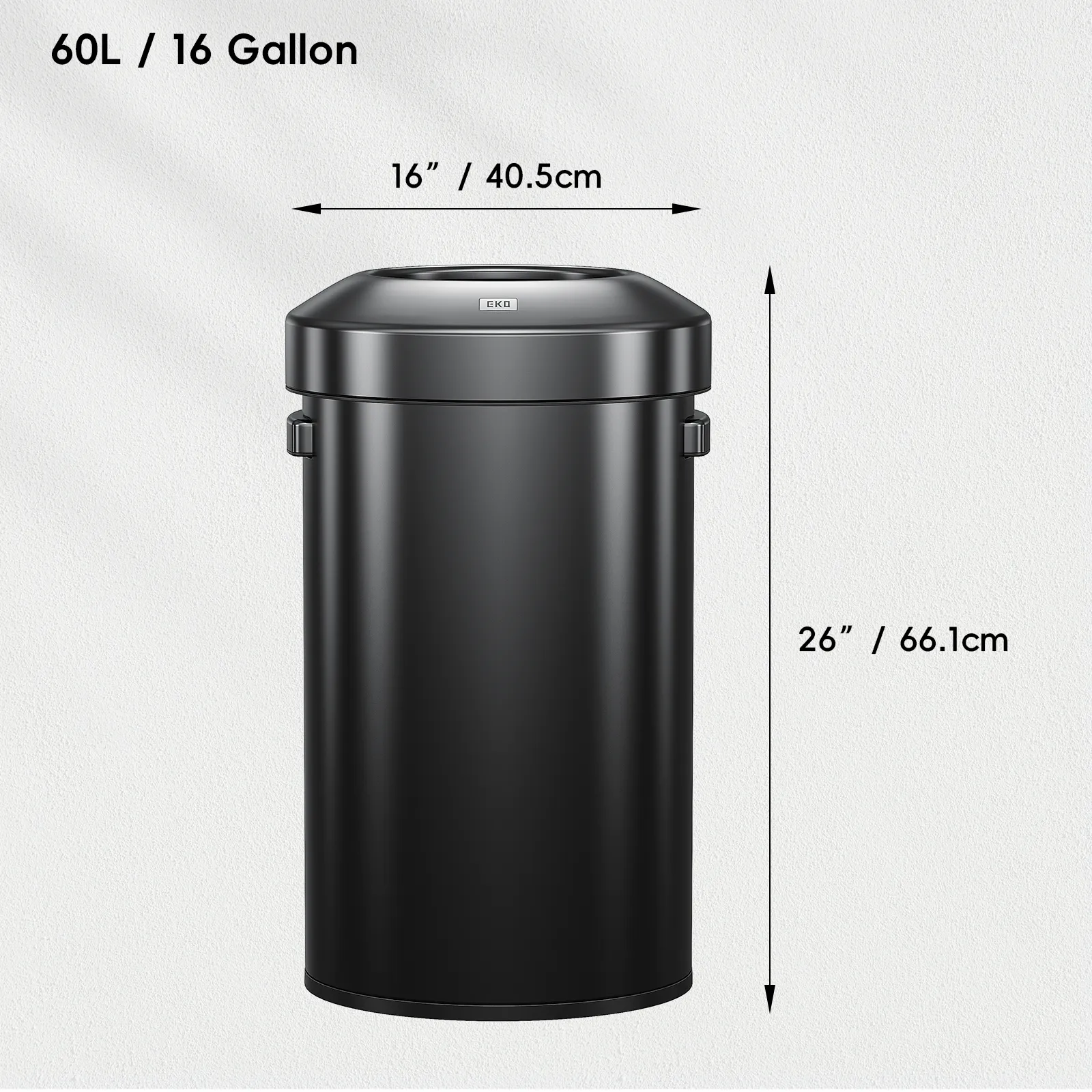 Urban Round Open Top Can Commercial Grade - 60L / 16 Gal- Black Stainless Steel